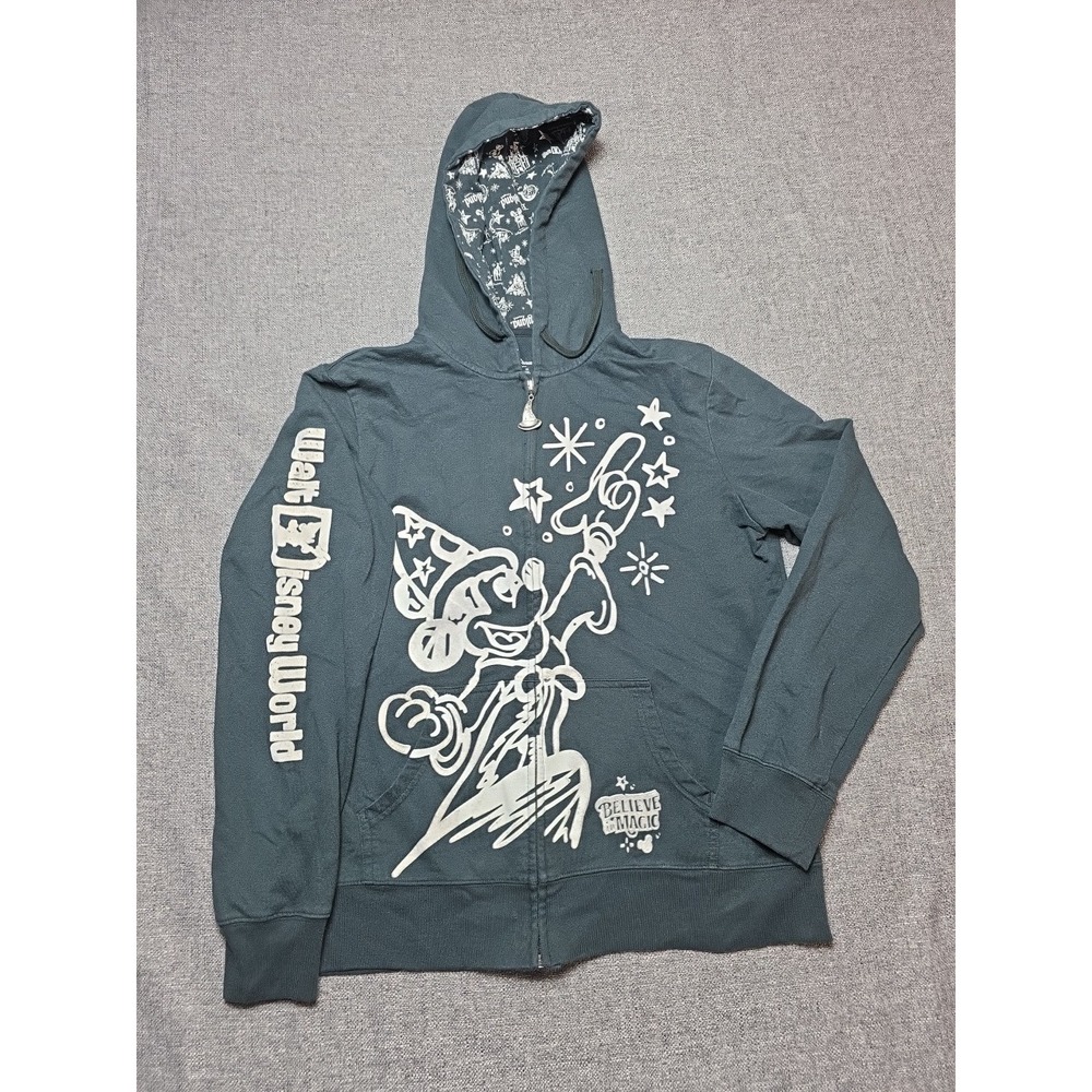 Disney Parks Believe in Magic Zip Hoodie Black White Mickey with Wand Sz XL